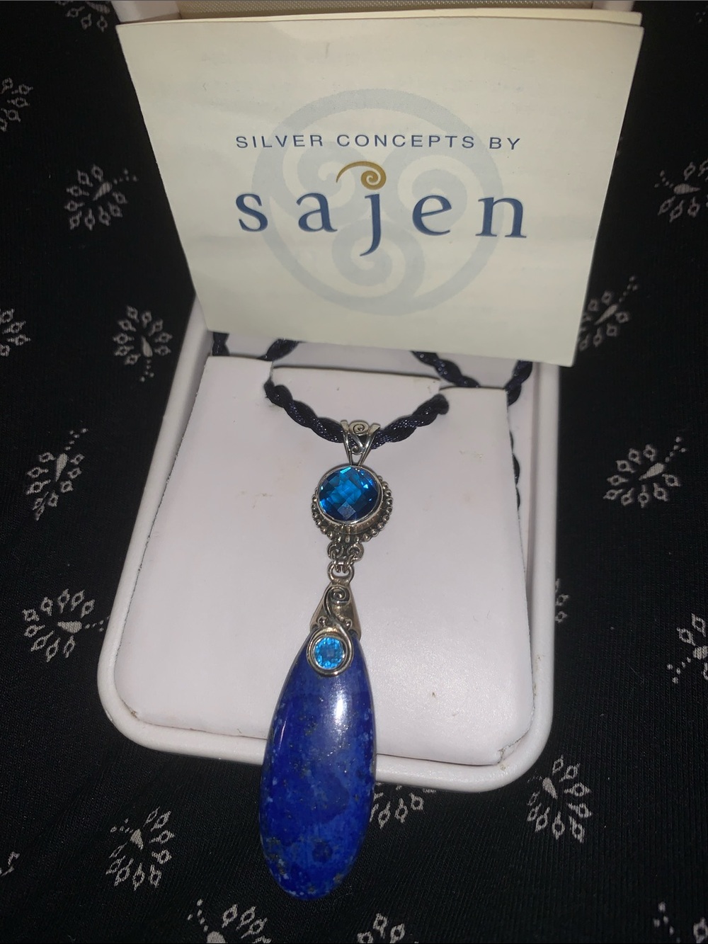 Vintage Saje Lapis Lazuli Teardrop Necklace with Blue Crystal Accents